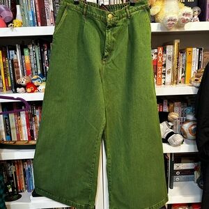 Big Bud Press Green Denim Wide Leg Trousers